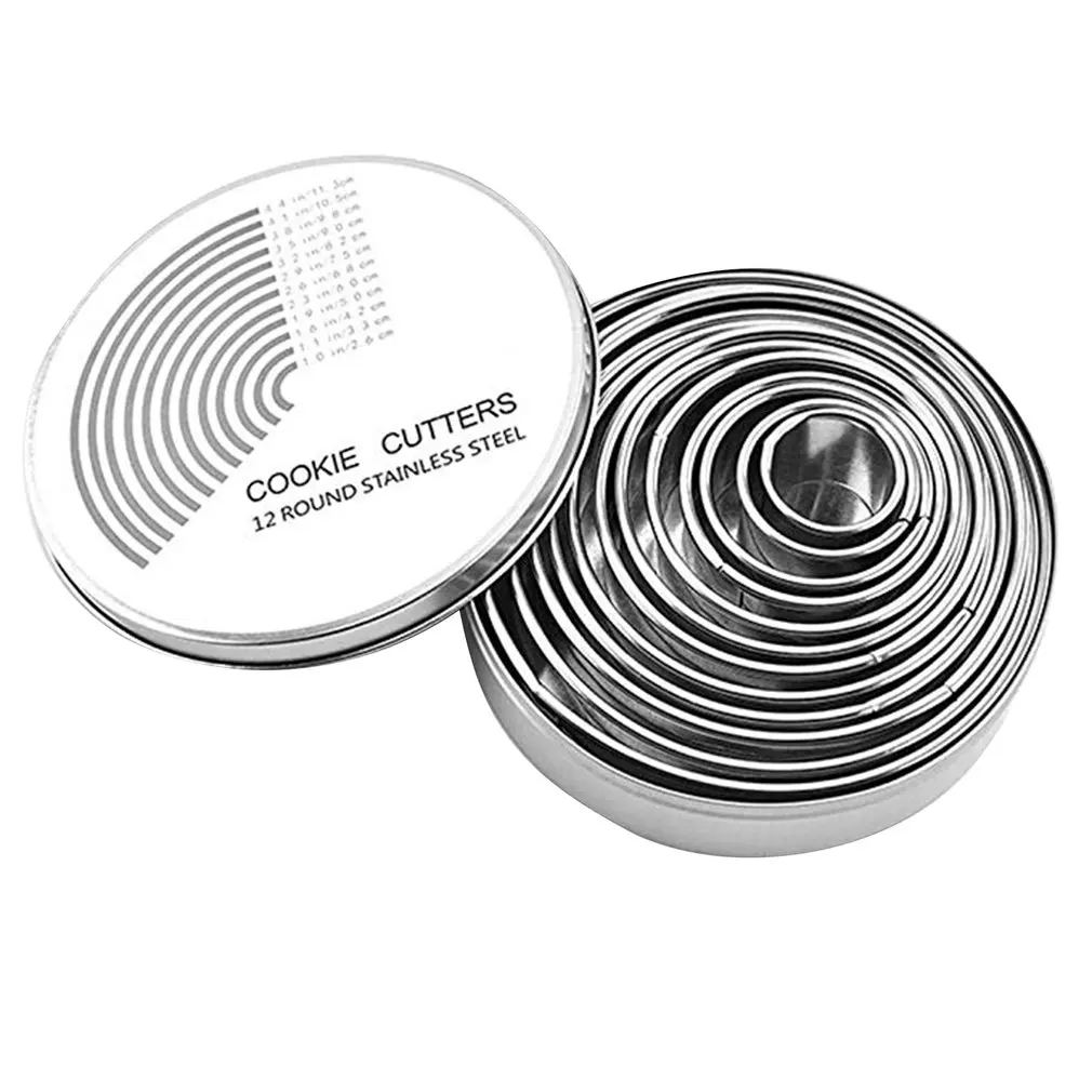 12Pcs Round Cookie Biscuit Cutter Set Pastry Cutters Stainless Steel Baking Metal Circle Ring Molds |