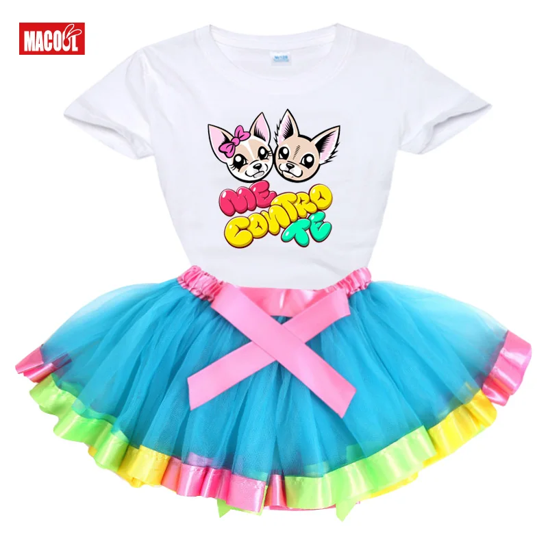 

girls set tutu dress me contro te 2020 Summer girl t shirts Rainbow tutu dress t shirt Kids toddler baby cute dress Princess
