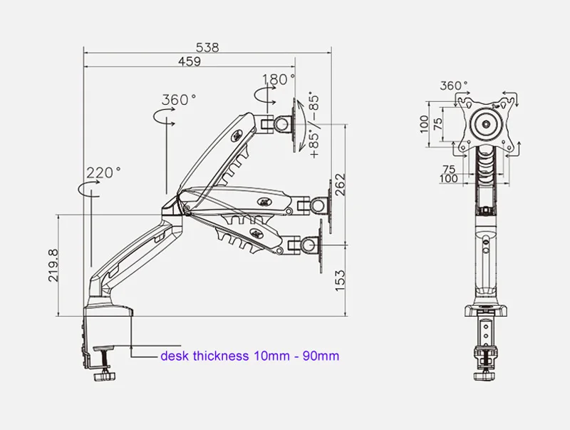 NB Новый F80 10 27 &quot2 9 кг двухрычажный воздушный пресс газовая пружина vesa 100x100