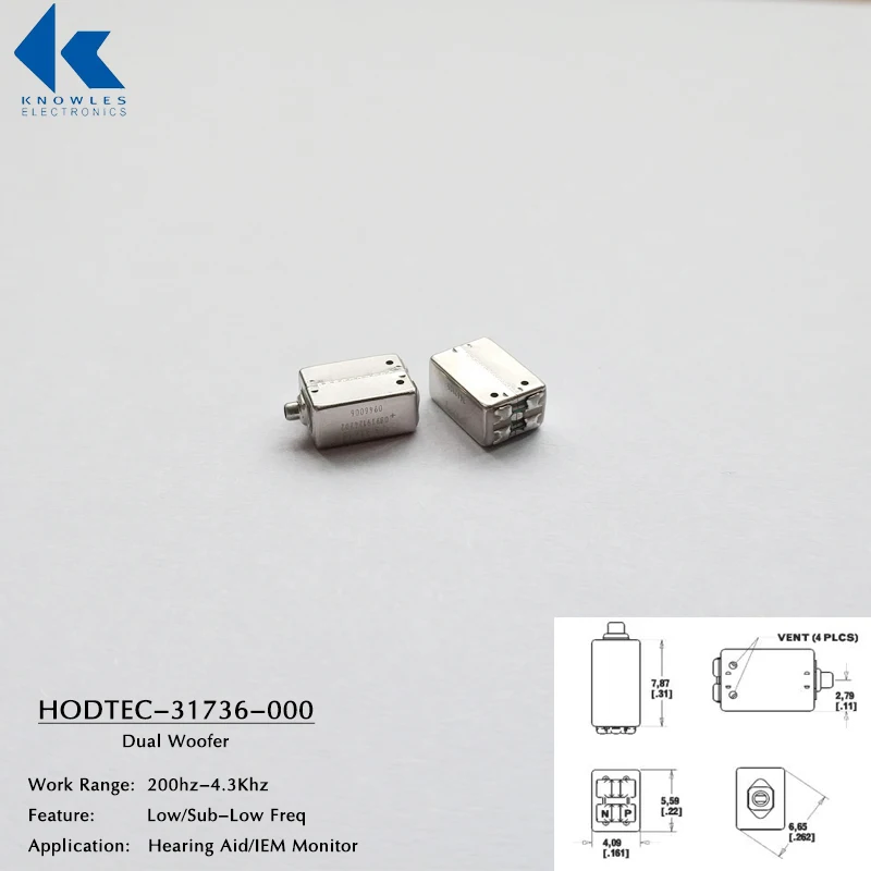 Knowles HODTEC 31618 Balanced Armature Driver Dual Woofer Receiver Speaker for Hearing Aid/In Ear Monitor
Knowles HODTEC 31618 Balanced Armature Driver Dual Woofer Receiver Speaker for Hearing Aid/In Ear Monitor