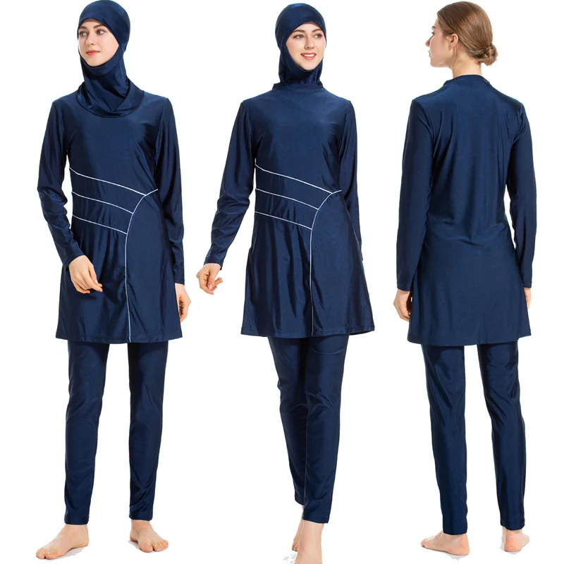 Muslim conservative solid color ladies swimsuit with hat elegant thin beachwear with cap three-piece Arabian Burkinis swimsuit
Muslim conservative solid color ladies swimsuit with hat elegant thin beachwear with cap three-piece Arabian Burkinis swimsuit