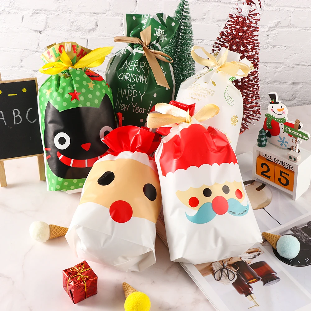 

5pcs Merry Christmas Gift Storage Bags Snowflake/Santa Claus/Elk Crisp Happy New Year 2020 Christmas Candy Bags