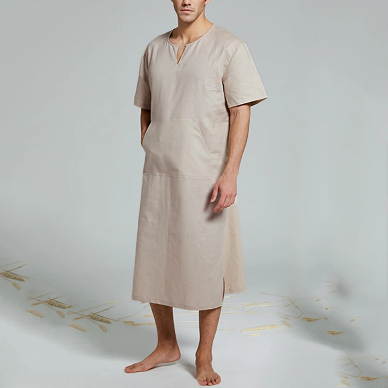 INCERUN Men Robes Short Sleeve Solid Pajamas V Neck Pockets Cozy Cotton Vintage Homewear Nightgown Kaftan Mens Bathrobes S-5XL INCERUN Men Robes Short Sleeve Solid Pajamas V Neck Pockets Cozy Cotton Vintage Homewear Nightgown Kaftan Mens Bathrobes S-5XL