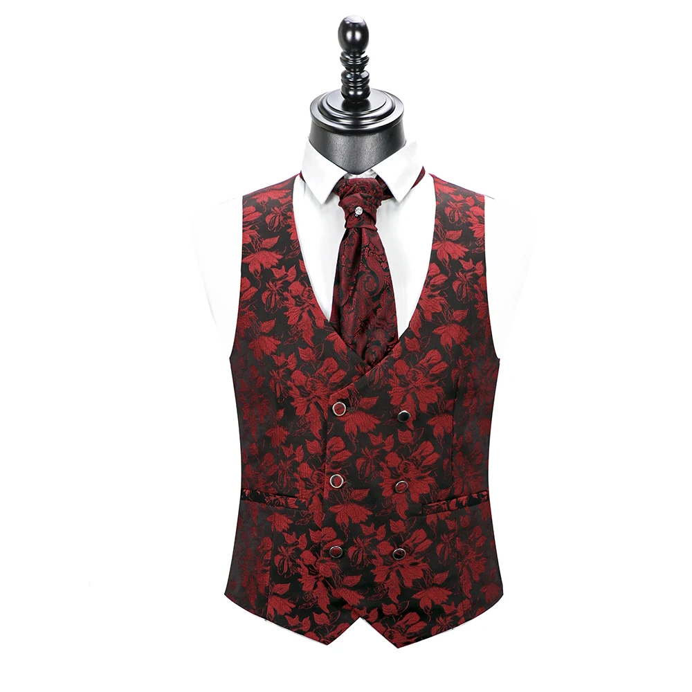 Мужской костюм смокинг из 3 предметов приталенный Свадебный красного кофейного и