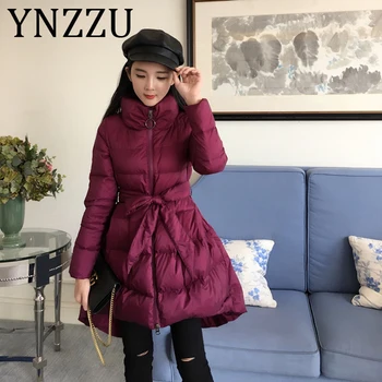YNZZU Korean Style 2019 Winter Elegant Skirt Type Women's Down Jacket Solid Irregular Bow Stand Collar Windproof Warm Coat A1405 
YNZZU Korean Style 2019 Winter Elegant Skirt Type Women's Down Jacket Solid Irregular Bow Stand Collar Windproof Warm Coat A1405