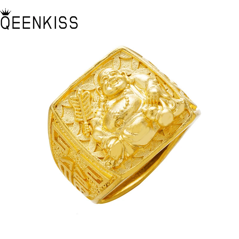 

QEENKISS 24KT Gold Maitreya Ring For Men Adjustable Vintage Ring Fine Wholesale Jewelry Wedding Party Groom Father Gift RG596