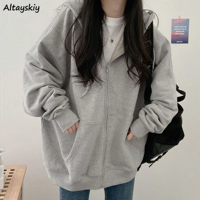 

7 Colors Hoodies Women Autumn Loose Basic Zip-up Teens Outerwear All-match Harajuku Hooded Lady Clothing Korean Stylish College