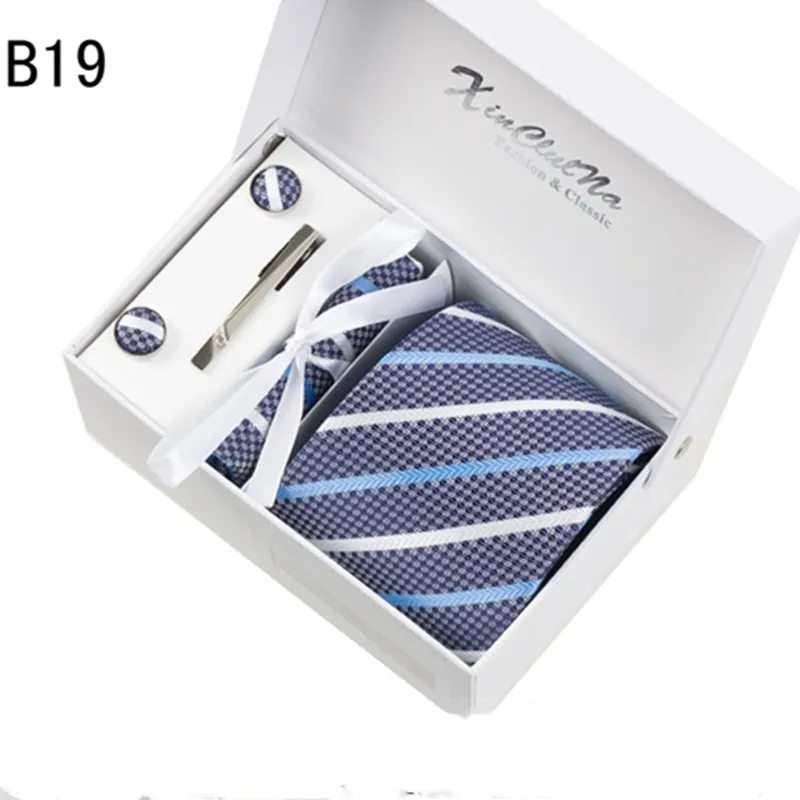 Brand Men Suit Tie With Box Packed Quality Polyestersilk 4pcs In One Waterproof Neck Tie Set Blue Striped Tie Men Groom Tie Sets
Brand Men Suit Tie With Box Packed Quality Polyestersilk 4pcs In One Waterproof Neck Tie Set Blue Striped Tie Men Groom Tie Sets
