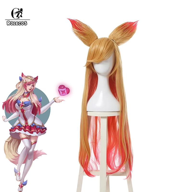 ROLECOS Ahri Звездная защитница Косплей головные уборы LOL Ари косплей волос с ушами 90
