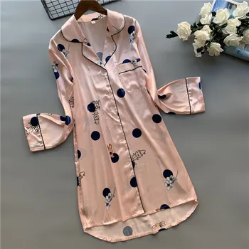 Ice Silk Sweet Pajamas Nightgown Women's Thin Short Sleeve Loose Large Size Fat Mm Autumn Sexy Shirt Home 
Ice Silk Sweet Pajamas Nightgown Women's Thin Short Sleeve Loose Large Size Fat Mm Autumn Sexy Shirt Home