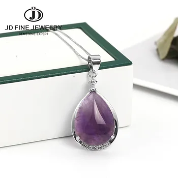 

JD Anniversary 925 Sterling Silver Color Necklace Love Angle Tear Amethyst Pendant Necklace For Women Gift 45cm Box Chain Choker