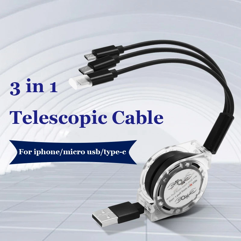 3 In 1 USB Charge Cable for iPhone & Micro USB & USB C Cable Retractable Portable Charging Cable For Iphone X 8 Samsung S9
3 In 1 USB Charge Cable for iPhone & Micro USB & USB C Cable Retractable Portable Charging Cable For Iphone X 8 Samsung S9