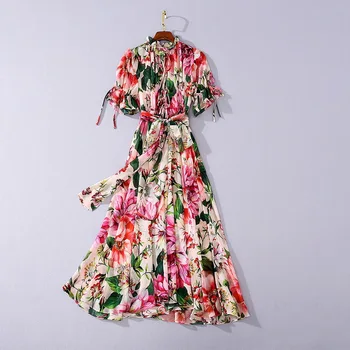 European and American women's wear 2020 summer new style Flared sleeve collar The peony print Lace-up fashion dresses
European and American women's wear 2020 summer new style Flared sleeve collar The peony print Lace-up fashion dresses
