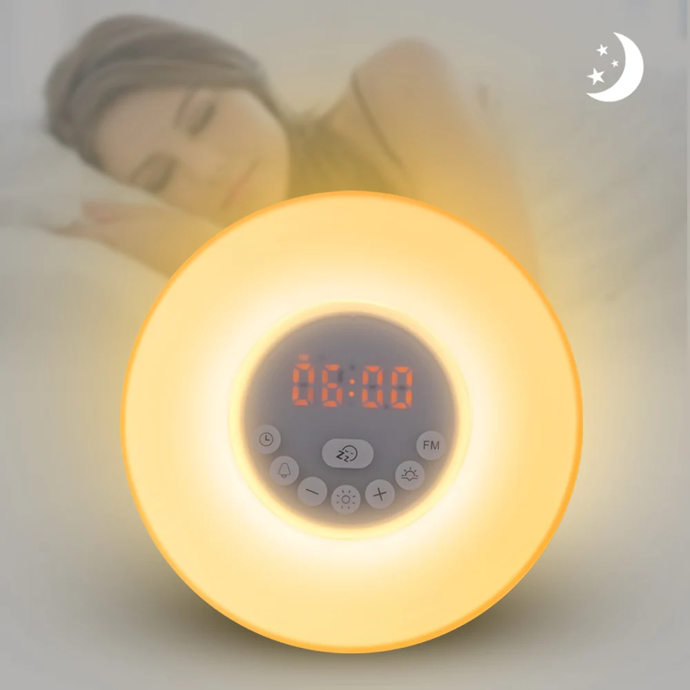 Wake Up Light Alarm Clock Sunrise/Sunset Simulation Digital Clock with FM Radio 7 Colors Light Sounds Function Touch Control
Wake Up Light Alarm Clock Sunrise/Sunset Simulation Digital Clock with FM Radio 7 Colors Light Sounds Function Touch Control