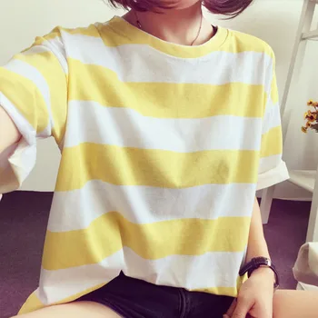 2020 Women Summer New Korean Striped Short Sleeved T-shirt Ladies Loose Clothes Tops Girls Kawaii Tshirt 
2020 Women Summer New Korean Striped Short Sleeved T-shirt Ladies Loose Clothes Tops Girls Kawaii Tshirt