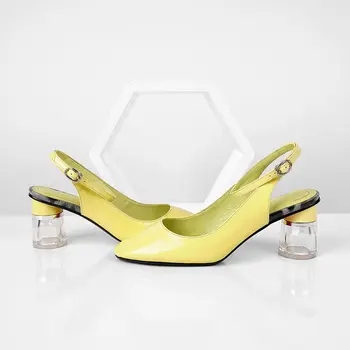 Genuine Leather Pointed-Toe Semi-high Heeled Sandals Patent Leather shui jing gen Closed-toe Slingback with Low-cut Shoes 
Genuine Leather Pointed-Toe Semi-high Heeled Sandals Patent Leather shui jing gen Closed-toe Slingback with Low-cut Shoes