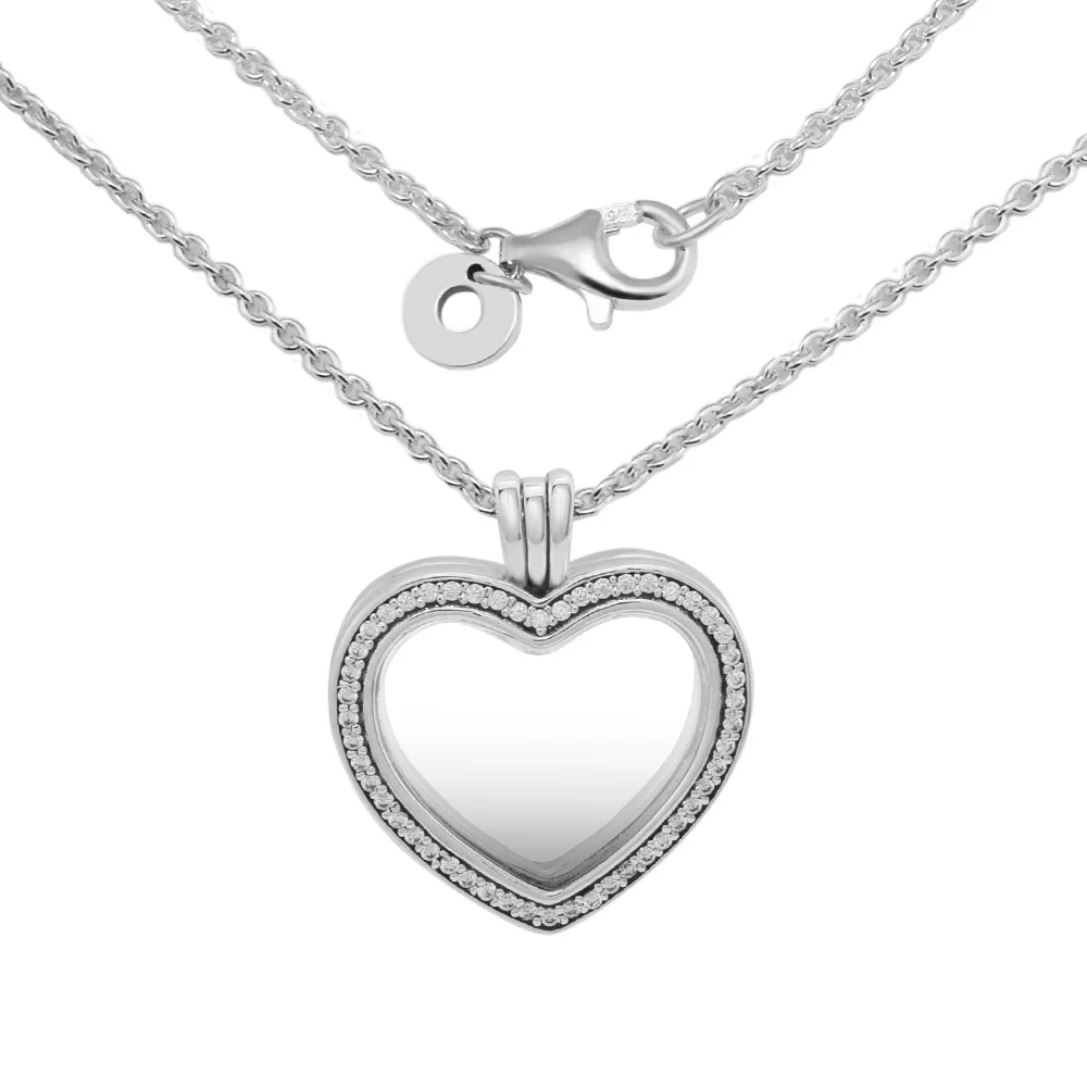 Sparkling-Floating-Heart-Locket-Necklace-Pendant-sterling-silver-jewelry-Women-DIY-Wholesale-Pendant-Necklace