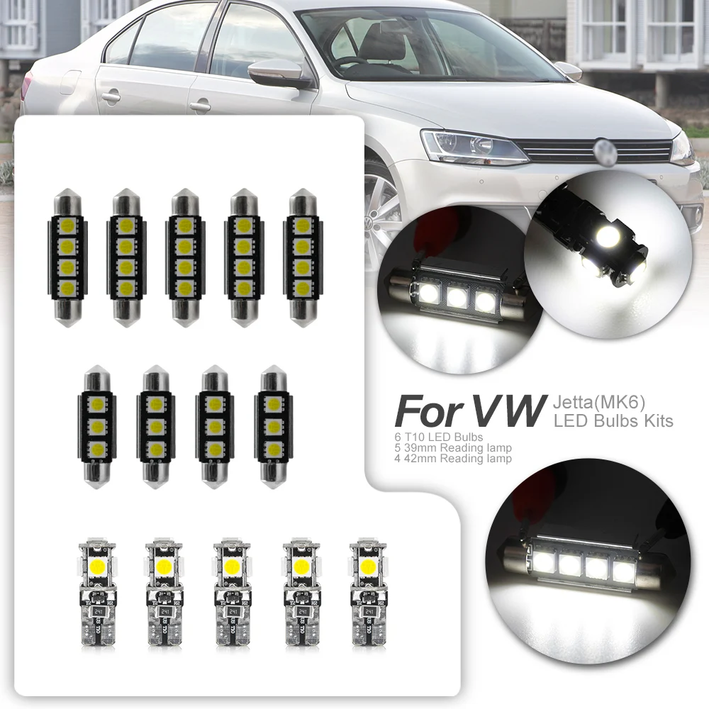 

13pcs Auto Interior LED Light Bulbs White Canbus Kit For 2011-2017 Volkswagen VW Jetta A6 MK6 VI Map Dome Vanity Mirror Lamp