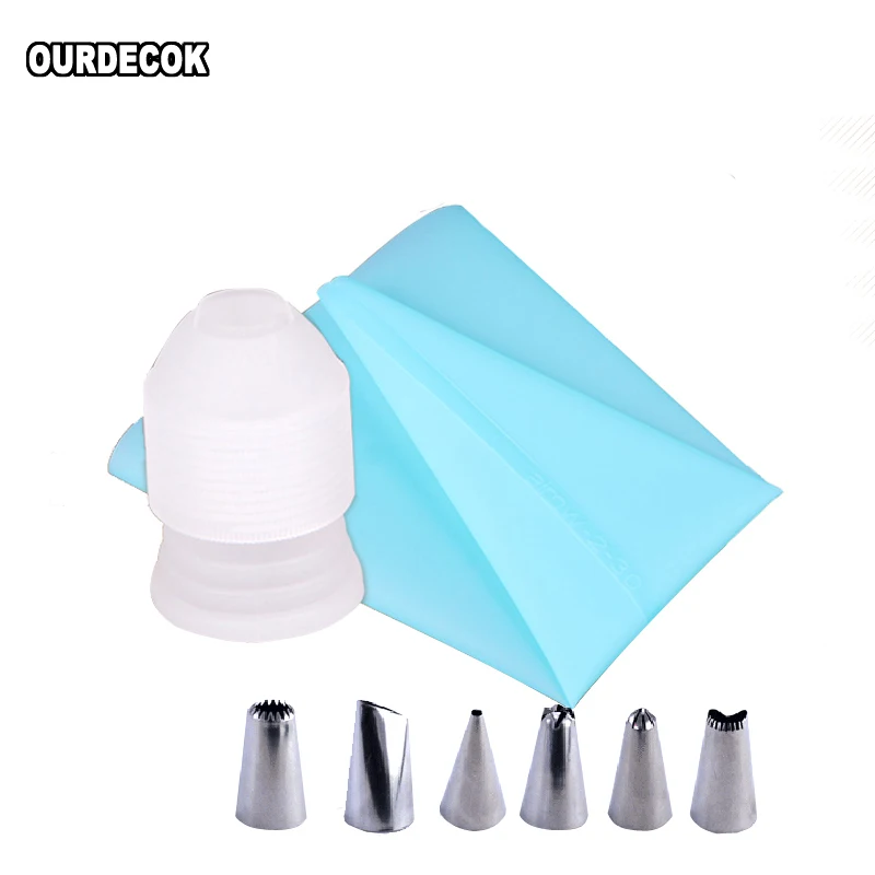 

Hot Silicone Icing Piping Cream Pastry Bag + 6 X Stainless Steel Nozzle Set DIY Cake Decorating Tips Cupcake Fondant Sugarcraft