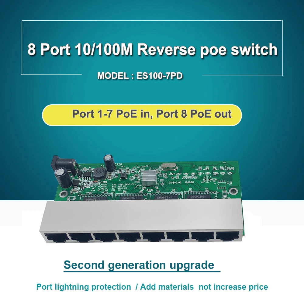 8 port 10/100M Ethernet reverse poe switch plus vlan 8 reverse switch pcb board Port lightning protection
8 port 10/100M Ethernet reverse poe switch plus vlan 8 reverse switch pcb board Port lightning protection