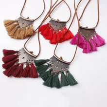 בוהמי גיאומטריה צמר גדילים תליון שרשרת 9 צבעים ורוד אתני סוודר שרשרת מצויץ לולאות שרשרת תכשיטים(China)