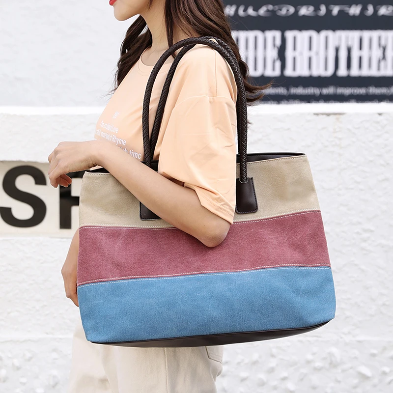Large-capacity Contrast Stitching Canvas Shoulder Bag 2020 Trend Casual Tote Bags for Women 2020 Women's Bag shopper Handbags
Large-capacity Contrast Stitching Canvas Shoulder Bag 2020 Trend Casual Tote Bags for Women 2020 Women's Bag shopper Handbags