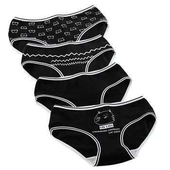 4PCS Panties Women Black Lovely Cat Cotton Underwear Lingerie Underpants Low-Rise Female Underwear Girls Cute Panty 
4PCS Panties Women Black Lovely Cat Cotton Underwear Lingerie Underpants Low-Rise Female Underwear Girls Cute Panty