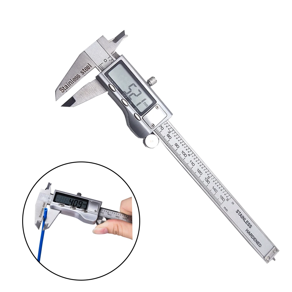 Digital Caliper Stainless Steel Measuring Tool Electronic Vernier 6''150MM Gauge Mircometer Calipers Ruler For 3D Printer Parts
Digital Caliper Stainless Steel Measuring Tool Electronic Vernier 6''150MM Gauge Mircometer Calipers Ruler For 3D Printer Parts