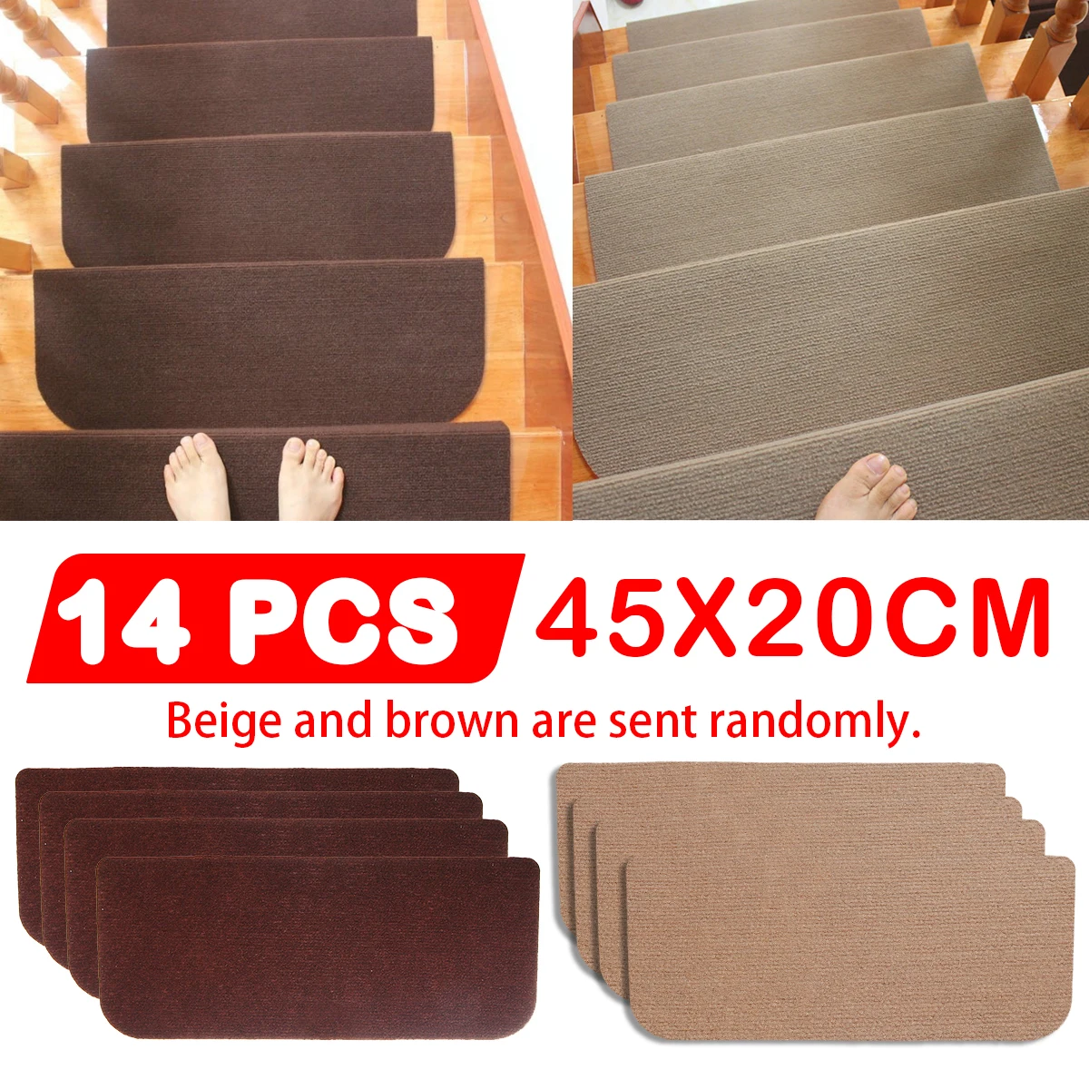 14pcs/Set Floor Rug Carpet for Stairway Anti-Slip Stair Mats Self-adhesive Step Foot Pad Entrance Mat Safety Pads | Дом и сад