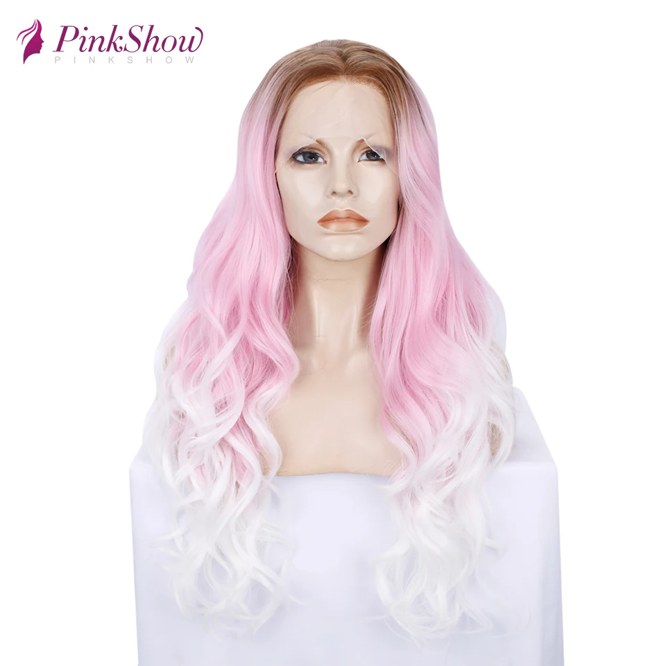 Фото Розовые и белые парики Pinkshow для женщин длинные волнистые синтетические с