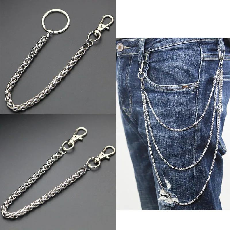 

Collar de moda de acero inoxidable de Metal largo cartera cadena Correa pantalón Jean llavero anillo Clip de joyería de Hip Hop para hombre