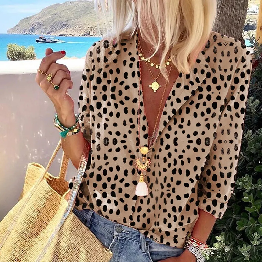 Фото Женская леопардовая футболка с длинным рукавом Повседневная Свободная
