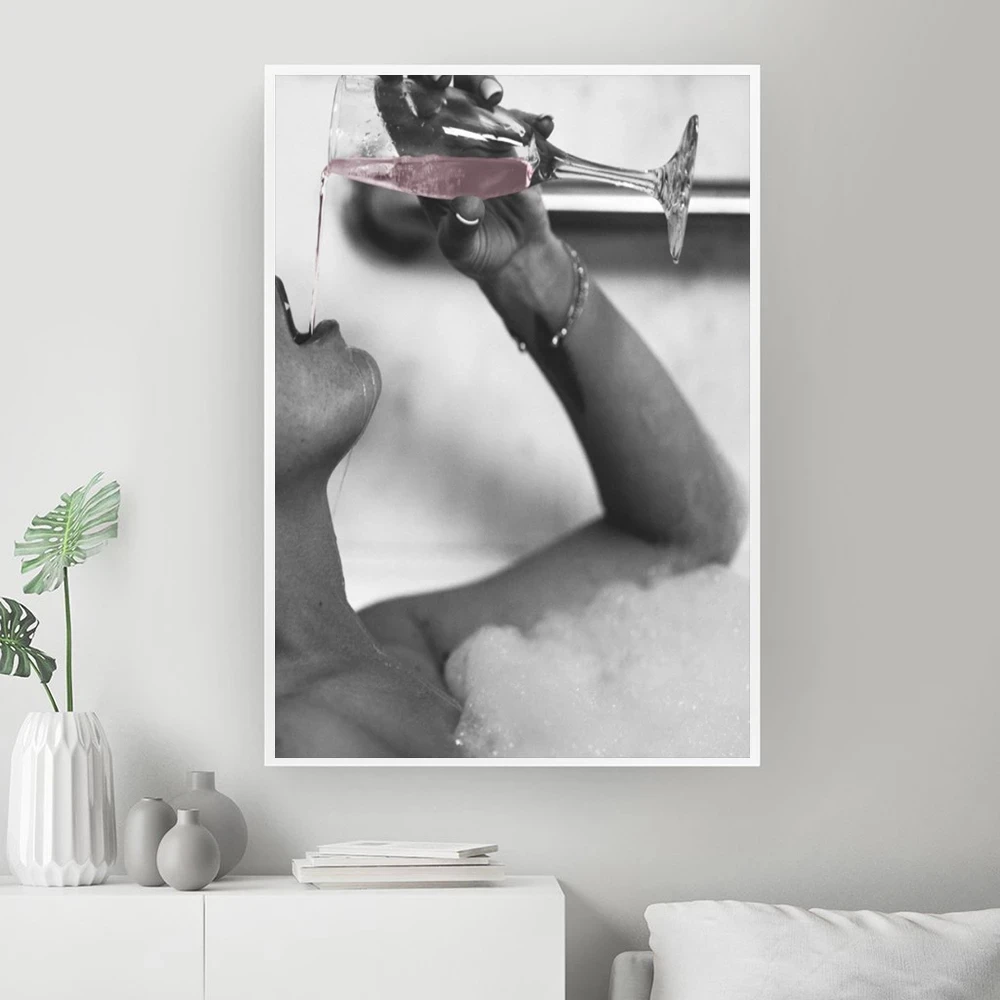 Fashion Woman Drinking Rose Champagne In Bubble Bath Canvas Prints Modern Painting on The Wall Picture Poster for Bathroom Decor
Fashion Woman Drinking Rose Champagne In Bubble Bath Canvas Prints Modern Painting on The Wall Picture Poster for Bathroom Decor