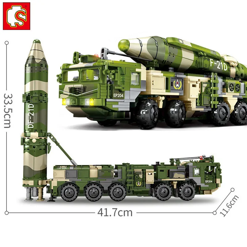 1230Pcs Military DF21D-Anti-ship Ballistic Missile Model WW2 Building Blocks Army Armored Vehicle Bricks Educational Kids Toys
1230Pcs Military DF21D-Anti-ship Ballistic Missile Model WW2 Building Blocks Army Armored Vehicle Bricks Educational Kids Toys