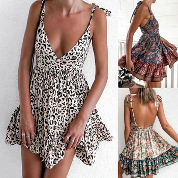 Leopard Print Beach Overall Women Summer Suspenders Backless Sexy Dress V Neck Short Ruffle Chiffon Printing Women Dresses 
Leopard Print Beach Overall Women Summer Suspenders Backless Sexy Dress V Neck Short Ruffle Chiffon Printing Women Dresses