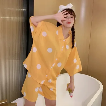 Pajamas Set for Ladies Summer Short-sleeved Shorts Pijamas Mujer Chiffon Personality Two-piece Set Home Plus Size Pajamas Women
Pajamas Set for Ladies Summer Short-sleeved Shorts Pijamas Mujer Chiffon Personality Two-piece Set Home Plus Size Pajamas Women