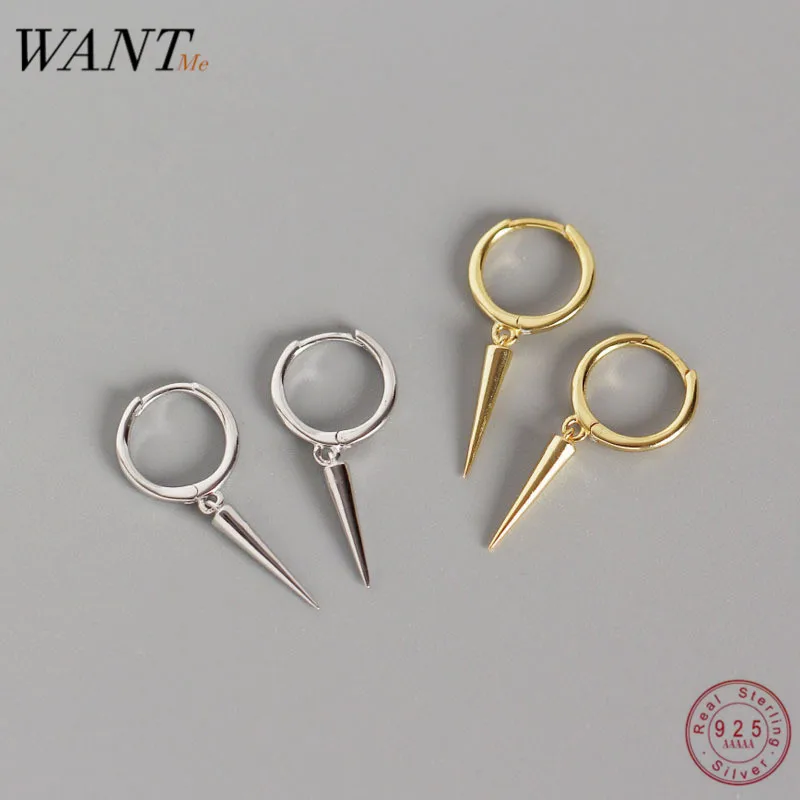 

WANTME Genuine 100% 925 Sterling Silver Hanging Rivet Cone Pendant Stud Earrings for Fashion Women Party Accessories Jewelry