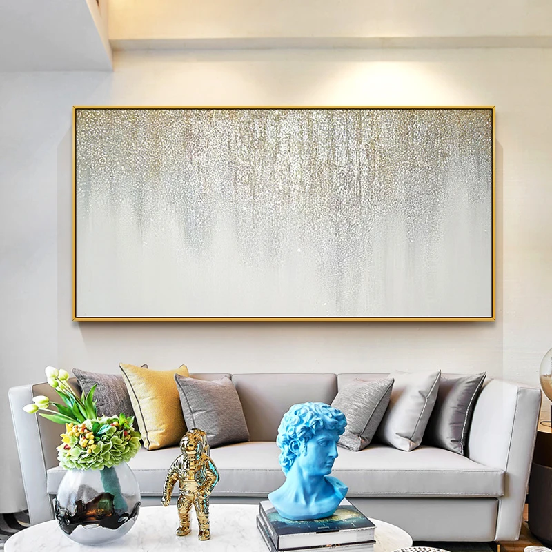 

Hand painted abstract oil painting modern minimalist nordic abstract golden rain large huge living room porch decorative paintin