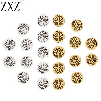 

ZXZ 30pcs Tibetan Silver/Gold Tone Life Tree Spacer Beads for DIY Bracelet Jewelry Making Findings 9mm Diameter 1mm Hole