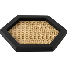 Home Nordic Rattan Woven Wooden Storage Plate Handmade Ins Wind Rectangular Geometric Ornament Key Storage Tray Home Nordic Rattan Woven Wooden Storage Plate Handmade Ins Wind Rectangular Geometric Ornament Key Storage Tray