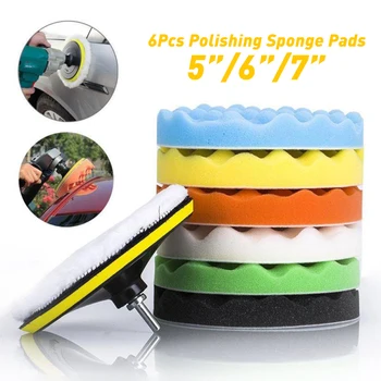 

6pcs/set 5"/6"/7" Automotive Polishing Tools Polishing Waxing Buffing Sponge Pads Kit Compound Car Polisher wheel wool pad
