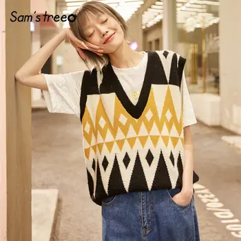 SAM'S TREE Black Argyle Pullover Knit Vintage Sweater Vest Women 2020 Spring Colorblock Korean Sleeveless Ladies Daily Tops
SAM'S TREE Black Argyle Pullover Knit Vintage Sweater Vest Women 2020 Spring Colorblock Korean Sleeveless Ladies Daily Tops