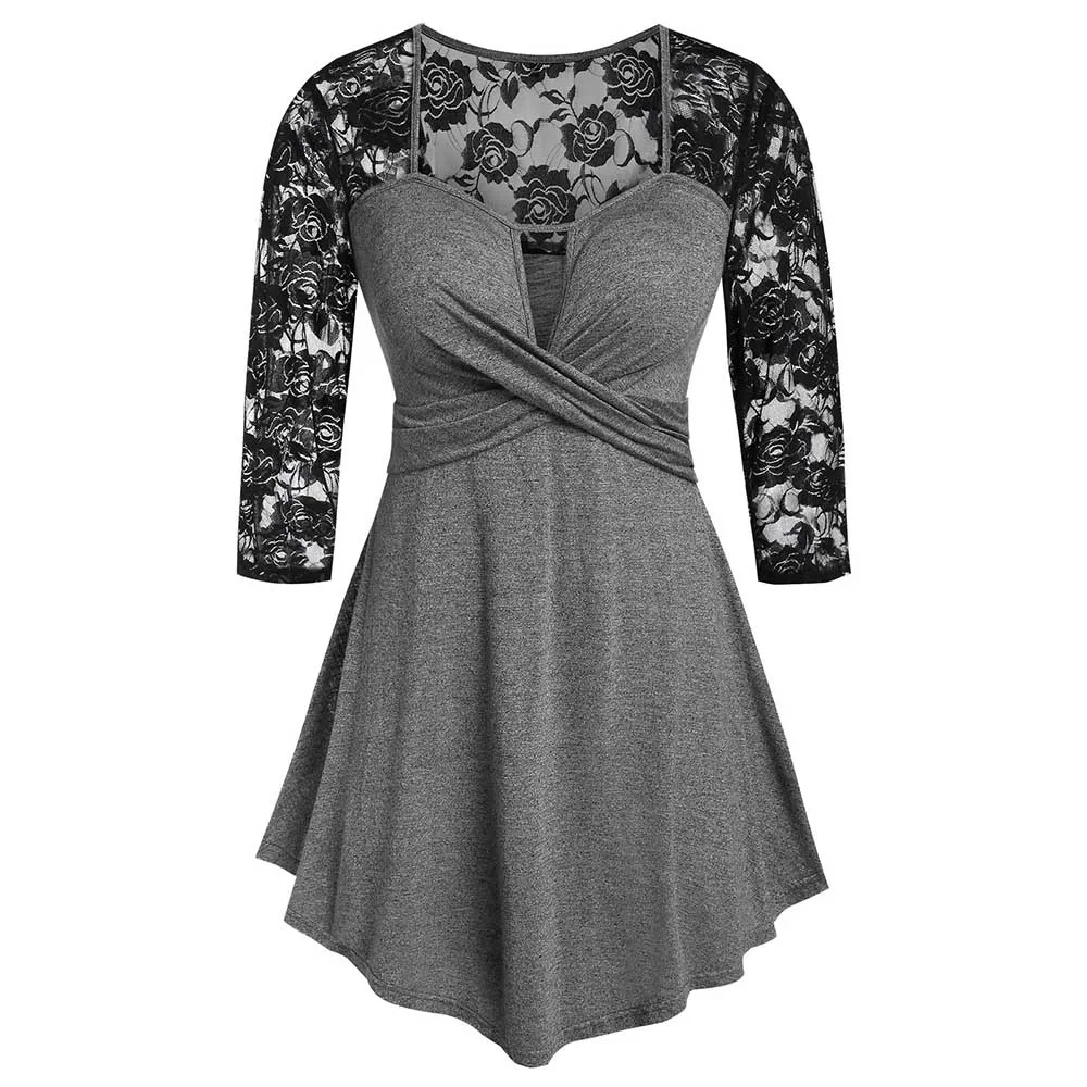 ROSEGAL Large Size Floral Lace Twist Keyhole T-Shirt Sweetheart Neck Women Cut Out High Waist Long Tunic Sexy A-Line Tee Shirt
ROSEGAL Large Size Floral Lace Twist Keyhole T-Shirt Sweetheart Neck Women Cut Out High Waist Long Tunic Sexy A-Line Tee Shirt