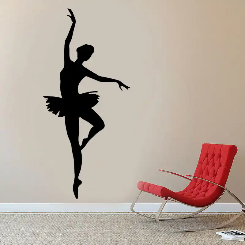 バレエダンサーシルエットリムーバブルビニールウォールアート装飾女の子のための部屋バレリーナダンサーダンススタジオ L604 Gooum