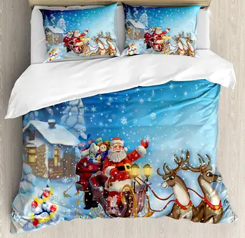 Christmas Duvet Cover Set Santa in Sleigh with Reindeer and Toys in Snowy North Pole Tale Fantasy Image Decorative 3 Piece Bed
Christmas Duvet Cover Set Santa in Sleigh with Reindeer and Toys in Snowy North Pole Tale Fantasy Image Decorative 3 Piece Bed