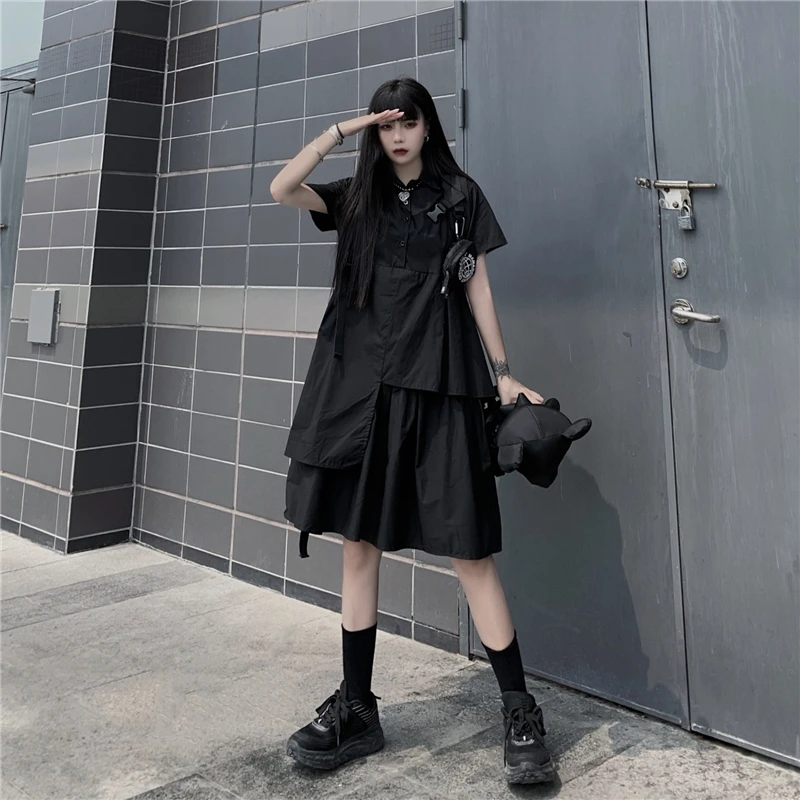 Lady Student Dress A Edition Shirt Skirt Summer New Solid Color Lapel Single Breasted Irregular Asymmetrical Fashion Design
Lady Student Dress A Edition Shirt Skirt Summer New Solid Color Lapel Single Breasted Irregular Asymmetrical Fashion Design