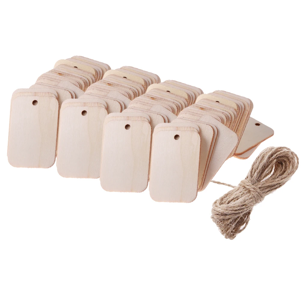 100 Pieces Natural Blank Wood Rectangle Tags For Wedding Christmas With Rope 100 Pieces Natural Blank Wood Rectangle Tags For Wedding Christmas With Rope