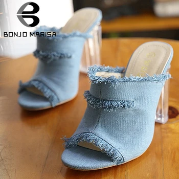 BONJOMARISA New Brand Summer Denim Slippers Trendy High Clear Heels Slides Women Daily Elegant Casual slip-on Shoes Woman
BONJOMARISA New Brand Summer Denim Slippers Trendy High Clear Heels Slides Women Daily Elegant Casual slip-on Shoes Woman