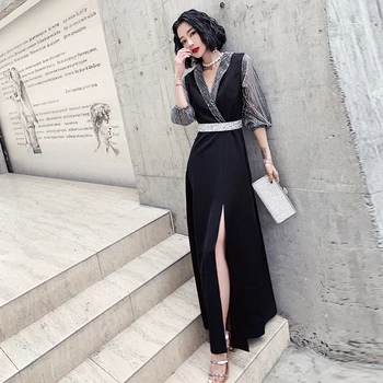 Noble Vestidos With High Split Sexy Cheongsam Splice Novelty Women Black Evening Party Gown Slim Chinese Dress Oversize Qipao
Noble Vestidos With High Split Sexy Cheongsam Splice Novelty Women Black Evening Party Gown Slim Chinese Dress Oversize Qipao