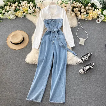 BJYL Fashion Splice Denim Rompers Women Vintage Button Pocket Long Sleeve Jumpsuit Autumn Korean Style Wide Leg Long Rompers
BJYL Fashion Splice Denim Rompers Women Vintage Button Pocket Long Sleeve Jumpsuit Autumn Korean Style Wide Leg Long Rompers